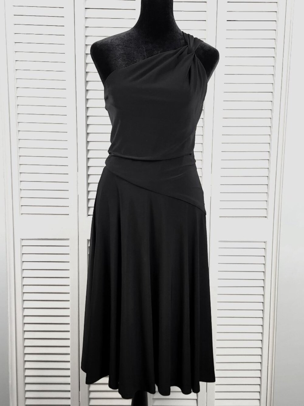 Ralph Lauren One Shoulder Little Black Dress 2 Black Stretch Jersey